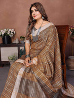 Thumbnail for Aastha Fashion Mustard Linen Weaving Saree - Distacart