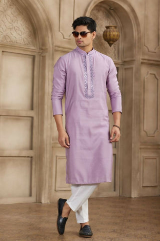 Raivat Ethnic Banarasi Art Silk Mirror Work Kurta Pajama In Purple Colour