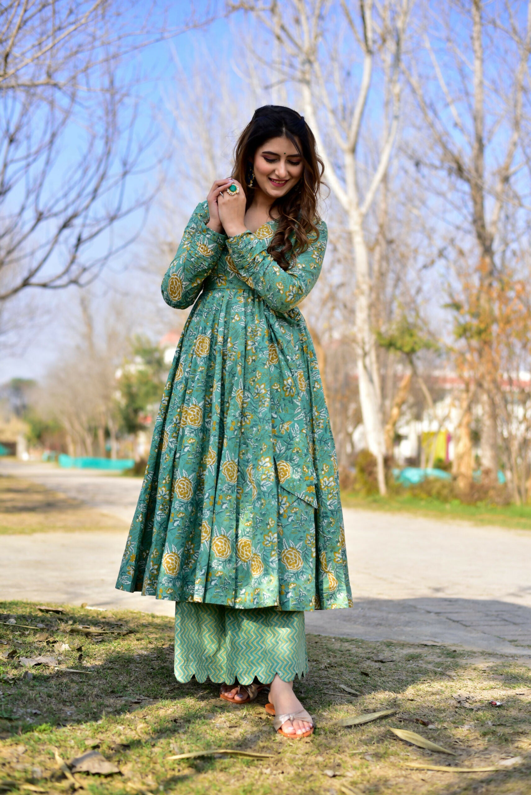 Jyoti Fashion Women's Sea Green Cotton Silk Heavy Digital Printed Kurta Plazo Set - Distacart