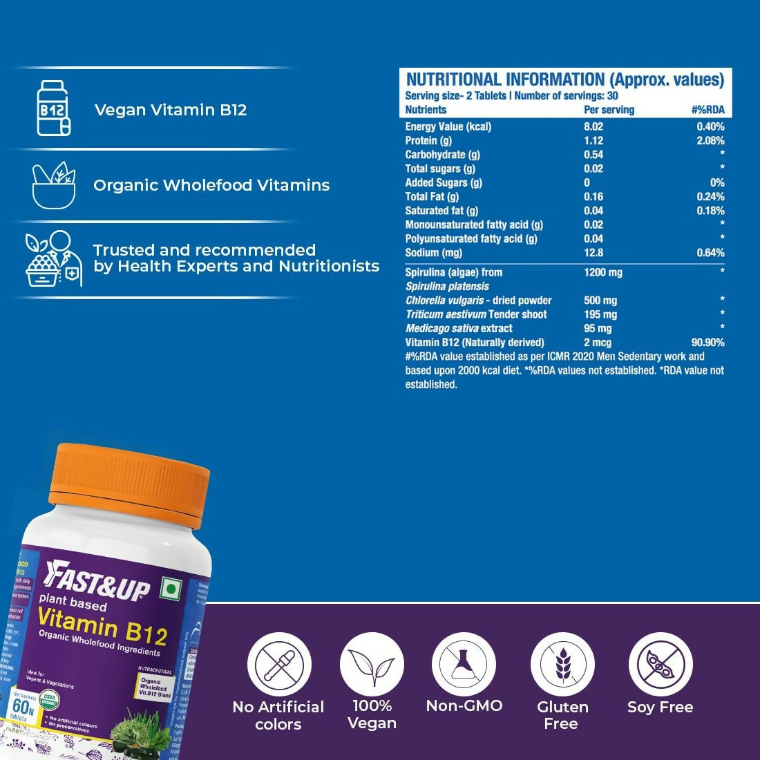 Fast&Up Plant Based B12 Tablets With Natural Methylcobalamin