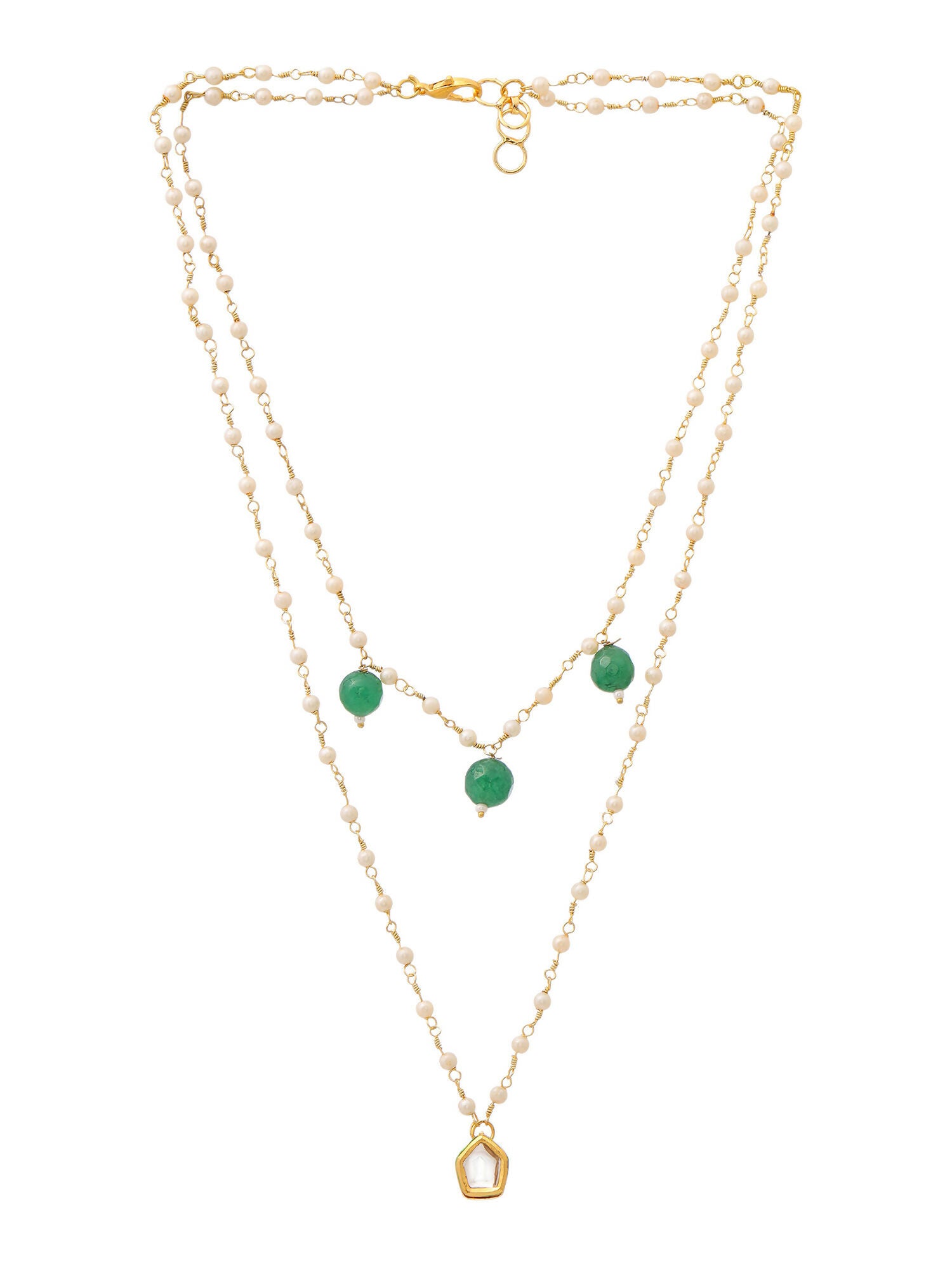 Ruby Raang Gold Kundan and Green Stone Layered Necklace