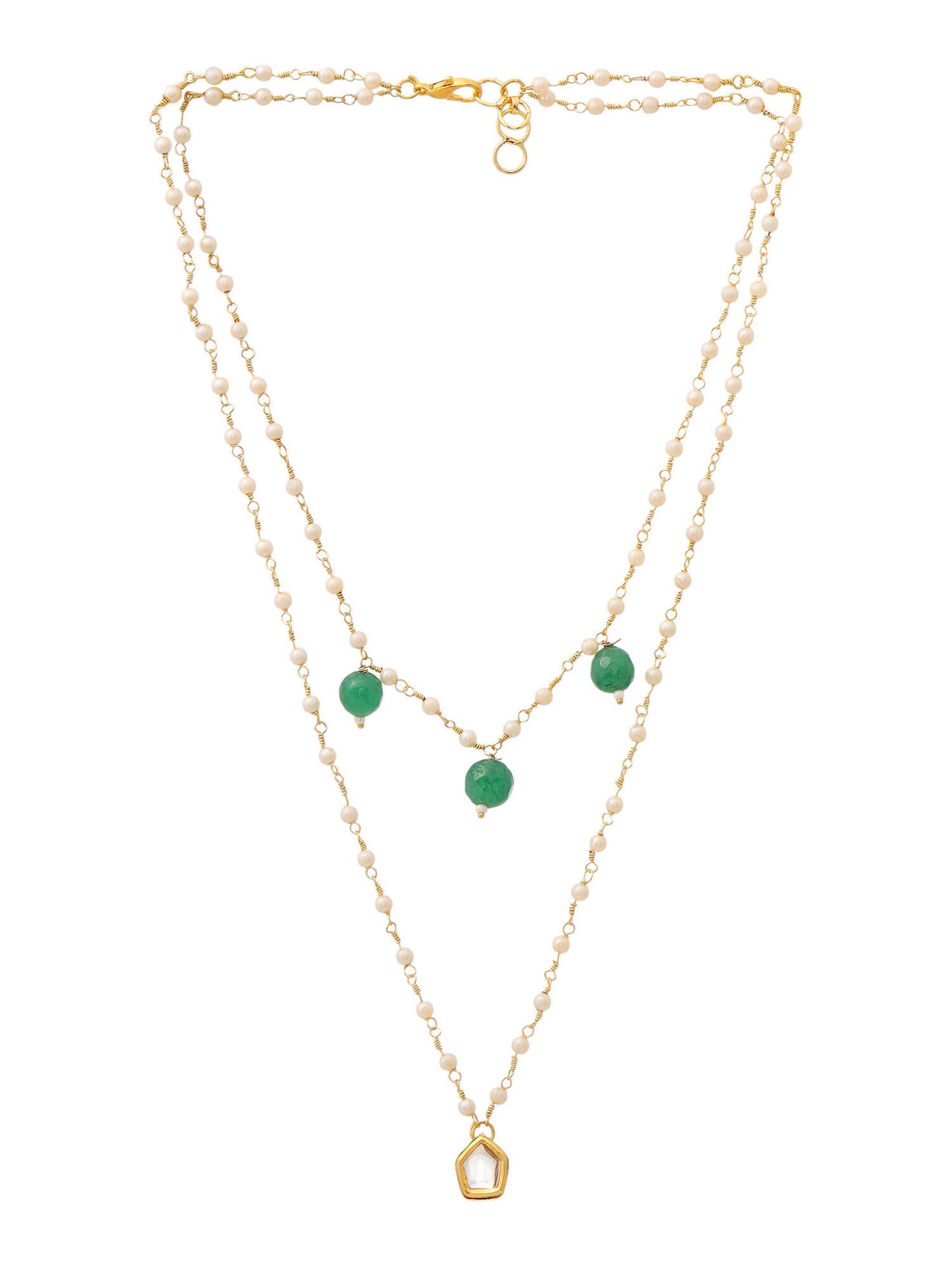 Ruby Raang Gold Kundan and Green Stone Layered Necklace - Distacart