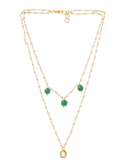 Ruby Raang Gold Kundan and Green Stone Layered Necklace - Distacart