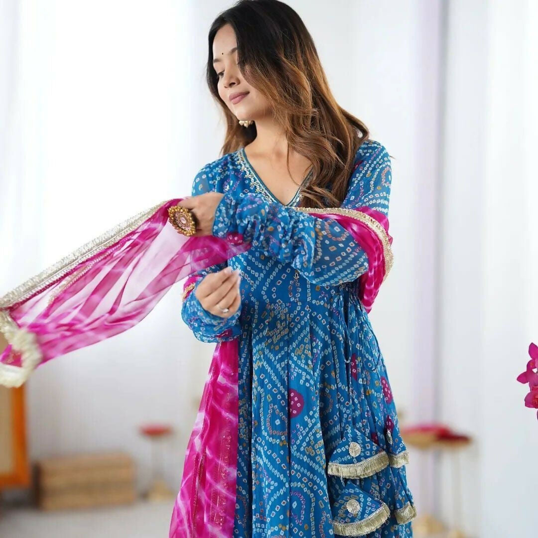 Teeya Creation Blue Faux Georgette Gown