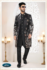 Thumbnail for Joban Fashion Men's Black Straight Silk Thread And Sequence Embroidery All Over 3 Pc Kurta Set - Distacart