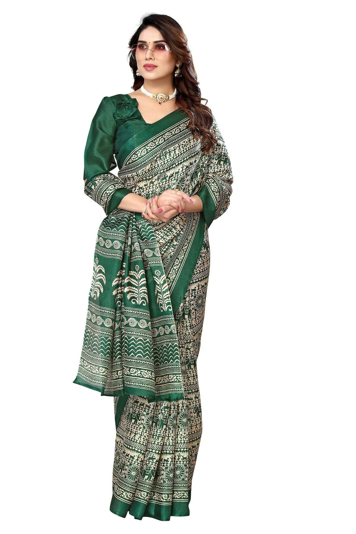 Vamika Green Printed Art Silk Saree - Distacart