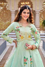 Thumbnail for Teeya Creation Womens New Simply Wear Embroidery Sequence With Thread Work Light-Green Gown Set - Dista