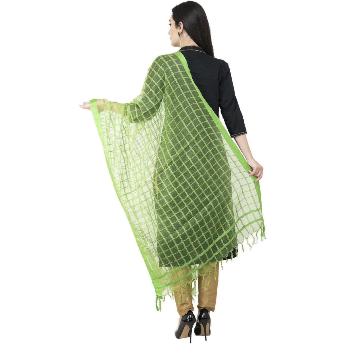 A R SILK Cotton square Regular Dupatta Parrot Green Color Dupatta or Chunni