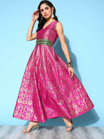 Thumbnail for Ahalyaa Women Pink Poly Silk Gold Printed Dress - Distacart