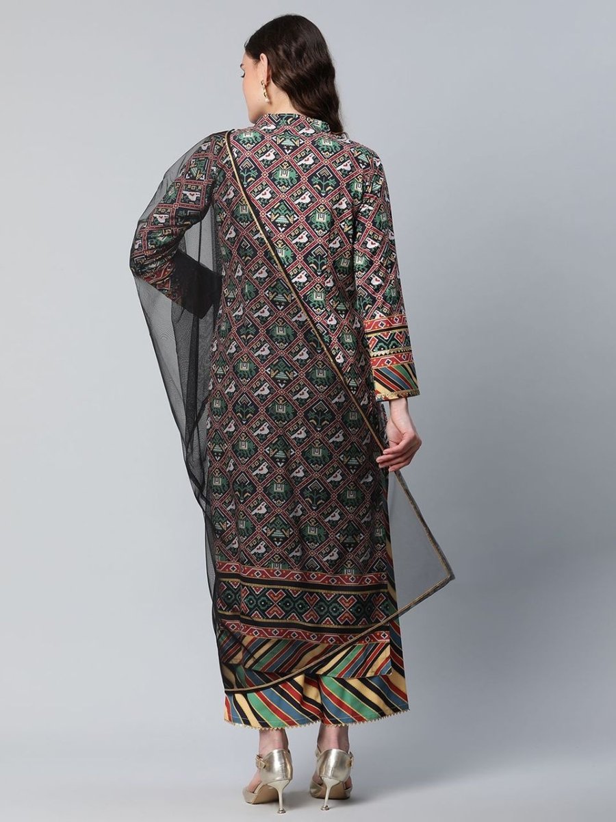 Ahalyaa Women's Multi Colour Crepe Digital Patola Printed Kurta Palazzo Set With Dupatta - Distacart