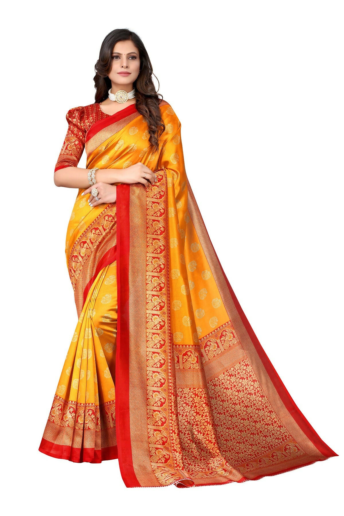 Vamika Yellow Printed Art Silk Saree - Distacart