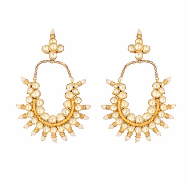Nuyug 22k Gold Plated Royal Pearl Accent Kundan Earrings