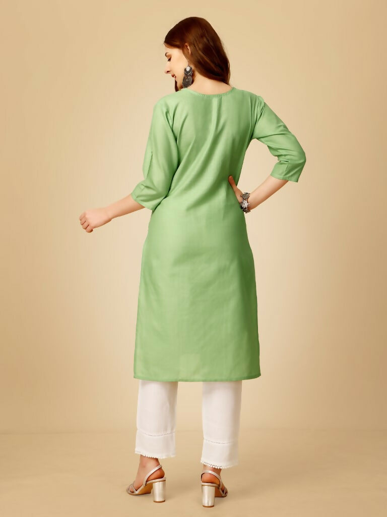 Jyoti Fashion Women's Lime Green Cotton Blend Embroidered Kurta Pant Set - Distacart