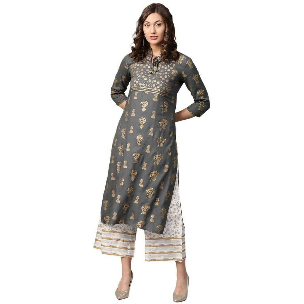 Anubhutee Women Printed Grey Kurta Set with Palazzo - Distacart