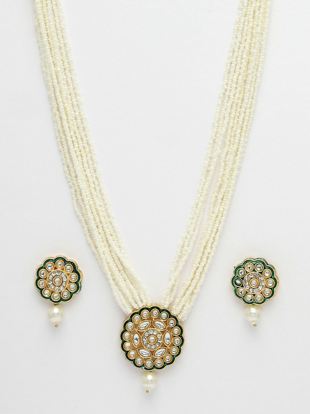 NVR Women's White & Gold-Plated Kundan & Pearl Jewellery Set - Distacart