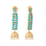 Thumbnail for Nuyug 22K Gold Plated Pearl & Turquoise Stone Studded Contemporary Shaped Jhumkas