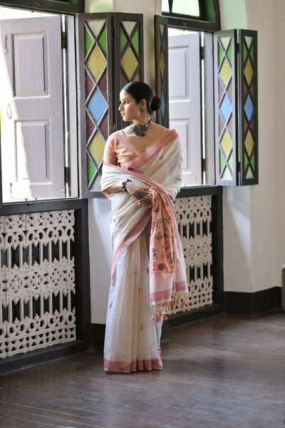 Vishnu Weaves Women's Maroon Muga Cotton Saree with Blouse - Distacart