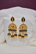 Thumbnail for Black Traditional Gold-Polished Elephant Design Kundan Jhumka Jhumki Earrings Indian Jewellery For Women & Girls By House of Ree - Distacart