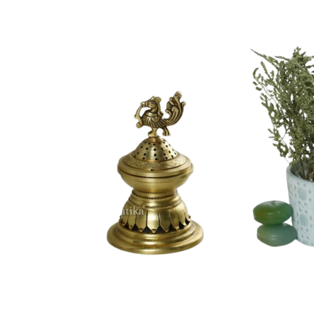 CraftVatika Peacock Shaped Brass Golden Diya For Decoration - Dista