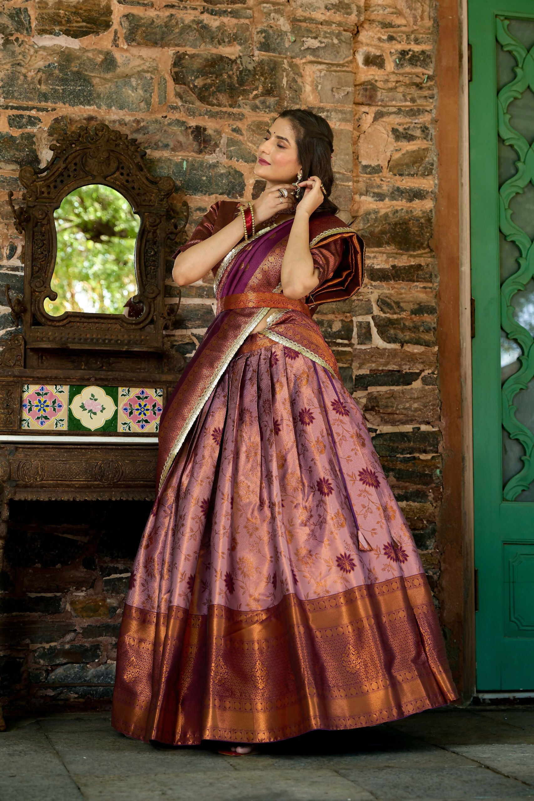 Vastranavya Traditional Jacquard Silk Zari Weaving Silk Lehenga Choli - Purple - Distacart