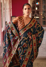 Thumbnail for Monjolika Fashion Silk Blend Navy Blue Printed Saree - Distacart