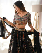 Thumbnail for Joban Fashion Black Lehenga Georgette Coding Dori with Sequence with Rivet Moti