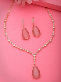 Thumbnail for NVR Women's Rose Gold Artificial Stones Studded Handcrafted Jewellery Set - Distacart