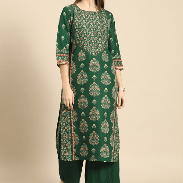 Anouk Women Green Ethnic Motifs Printed Sequinned Kurta with Palazzos - Distacart
