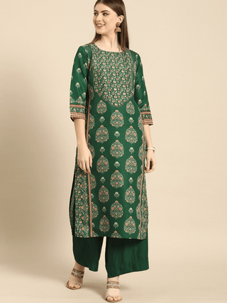 Anouk Women Green Ethnic Motifs Printed Sequinned Kurta with Palazzos - Distacart