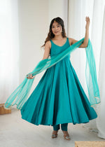 Thumbnail for The52 Women's Beautiful Roman Silk Chanderi Fabric Flared Anarkali Pant and Dupatta Set - Distacart