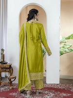 Thumbnail for Teeya Creation Pista Green Color Chinnon Silk Embroidery Work Fully Stitched Salwar Suit
