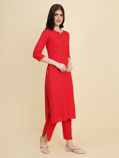 Designer Stylish Red rayon Stitched Suit With Dupatta - Tanisha - Distacart