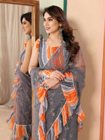 Thumbnail for Partywear Designer Grey Net Fancy Saree - Dyuti - Distacart