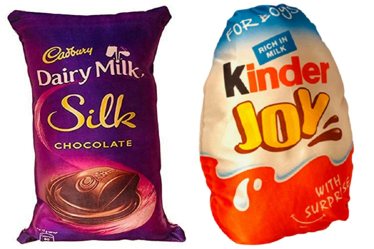 Unique Fashion Pack of 2 Microfibre Filled Reversible Cushion For Kids - Dairy Milk Silk And Kinder Joy - Distacart