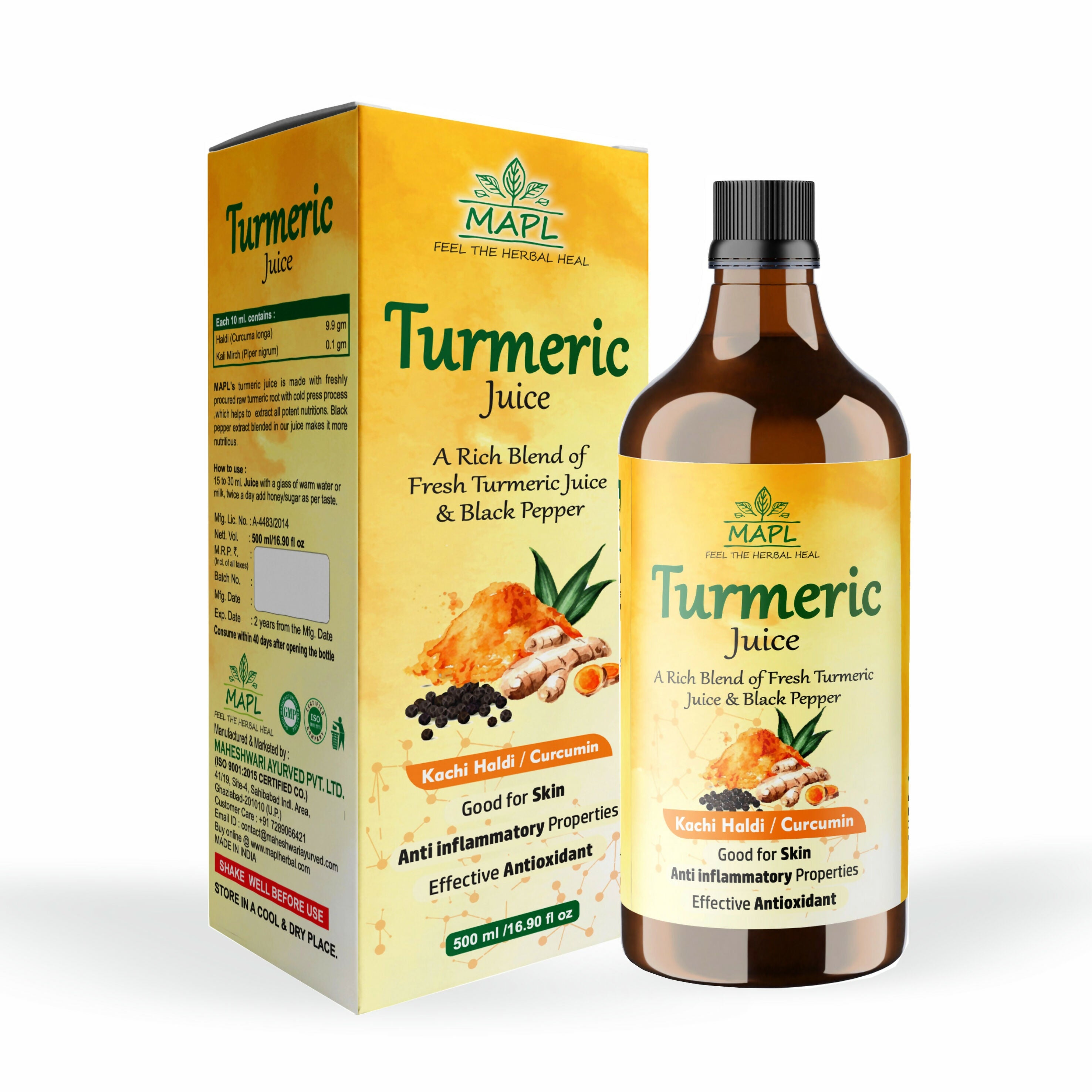 MAPL Cold-Pressed Turmeric & Balck Pepper Juice - Distacart