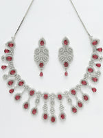Thumbnail for NVR Women's silver plated Maroon CZ stone handcrafted jewellery set - Distacart