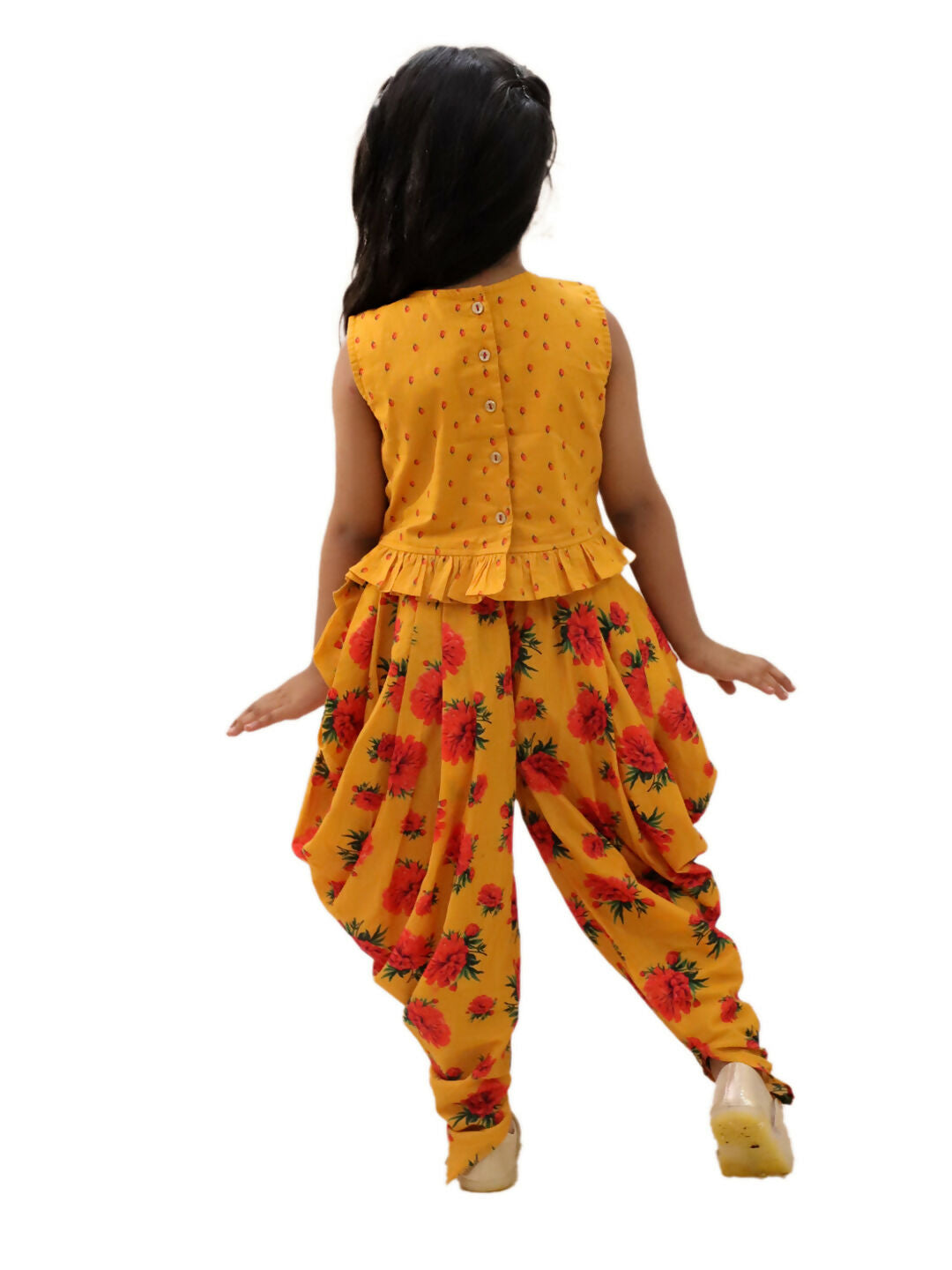 Lil Drama Genda Phool Mustard Crop Top and Dhoti Set For Girls