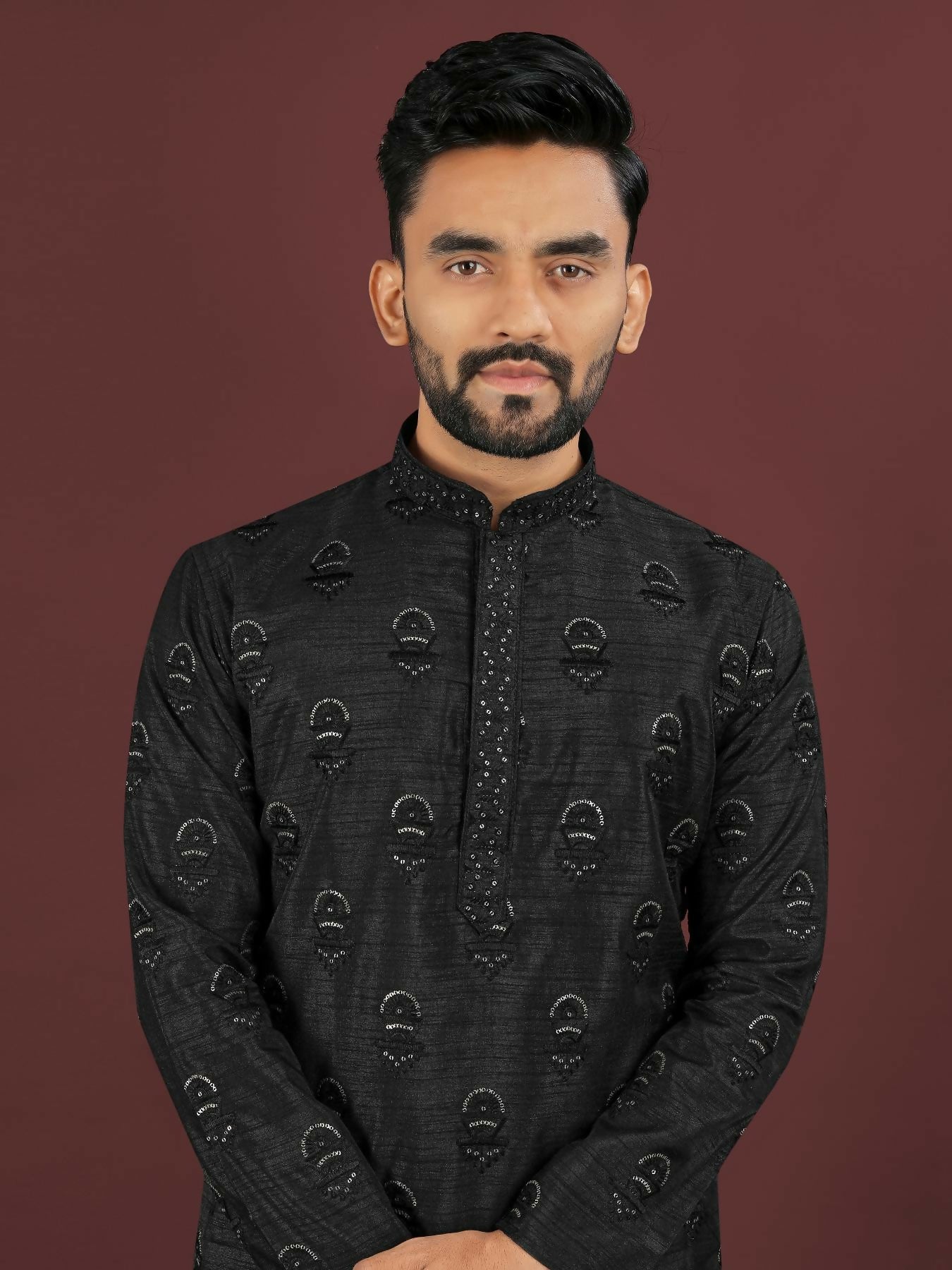Anaita Black Embroidered Silk Straight Kurta - Distacart