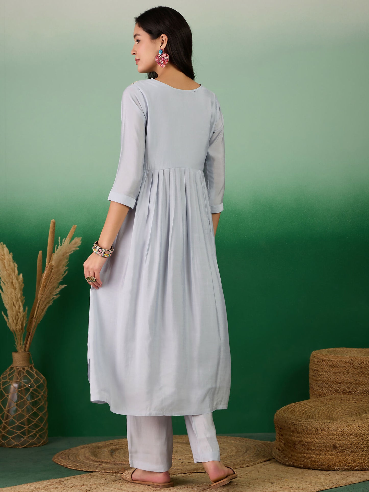 Blue Embroidered Muslin Kurta and Trouser - Berlin - Distacart
