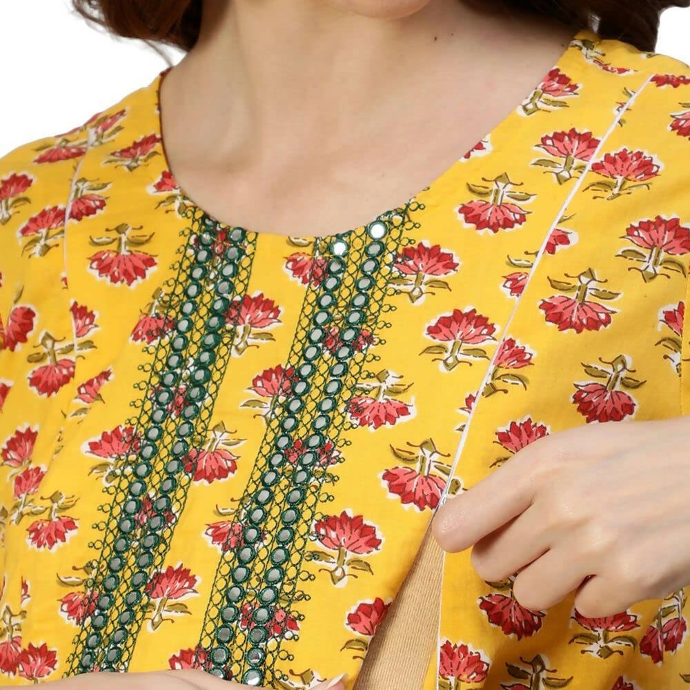 Anubhutee Women's Cotton Knee-Length Floral Printed Maternity A-Line Midi Yellow Dress - Distacart