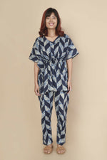Thumbnail for Breathables Women’S Loungewear Kaftan Cotton Blue Geometric Print Co-Ord Set - Dista