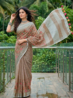 Thumbnail for Shree Shyam Fashion Brown Linen Saree - Dista