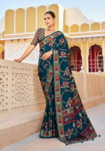 Thumbnail for Monjolika Fashion Silk Blend Teal Printed Saree - Distacart