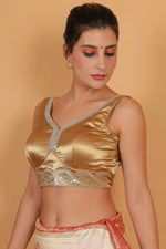 Thumbnail for Joban Fashion Silk Zari And Sequence Work Padded Blouse - Gold