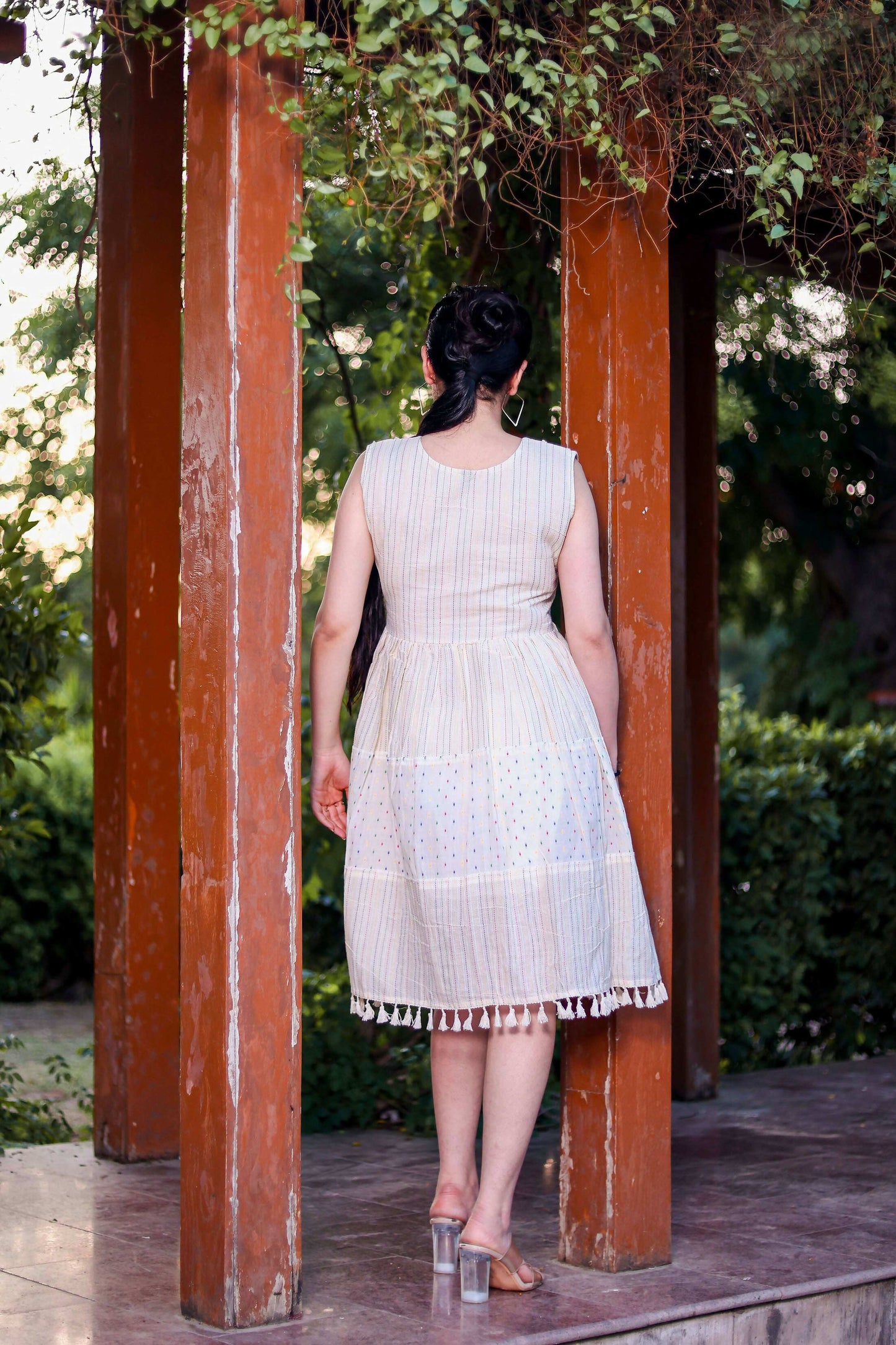 Aayaa Designer Multi Thread Hand Work Khadi Cotton One Piece Dress - Off White - Distacart