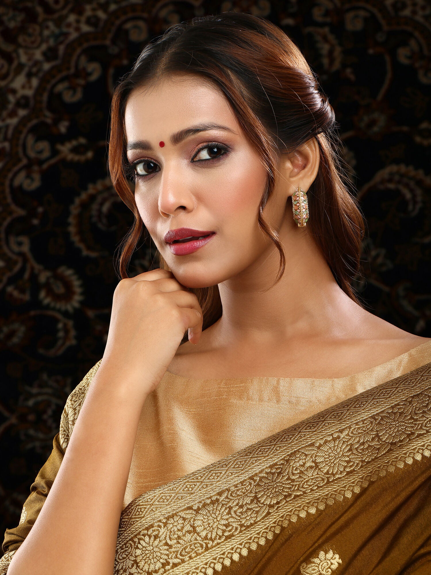 Ruby Raang Gold Polished Multi-Color Kundan Loops - Dista