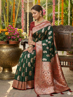 Thumbnail for Shree Shyam Fashion Green Silk Blend Saree - Distacart