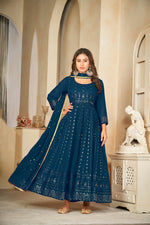 Thumbnail for Jyoti Fashion Women's Rama Georgette Embroidered Anarkali Kurta Pant Set With Dupatta - Distacart