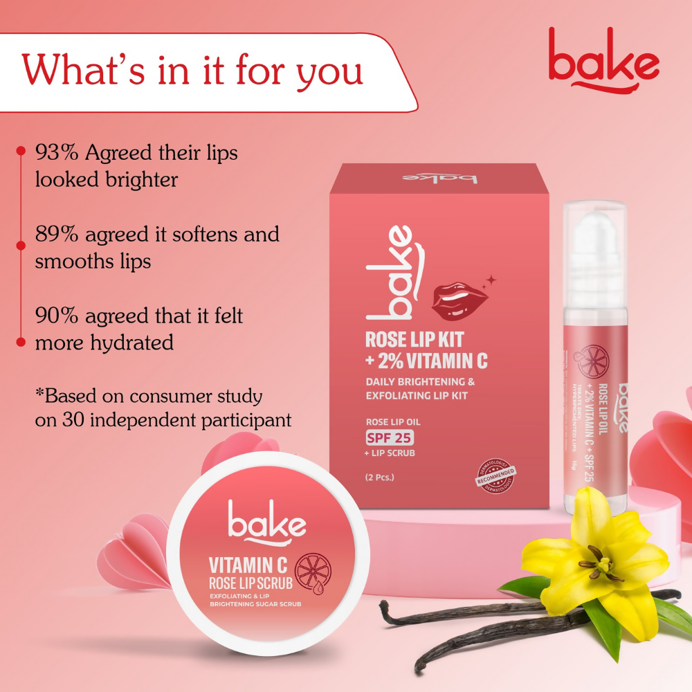 Bake Vitamin C Rose Lip Kit With Lip Balm SPF 25 & Lip Scrub For Dark & Pigmented Lips - Distacart