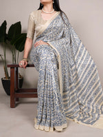 Thumbnail for Vastranavya Blue Tussar Silk Printed Saree with Unstitched Blouse - Distacart
